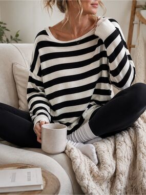 Divided Oversized Black & White Scoop Neck Sweater